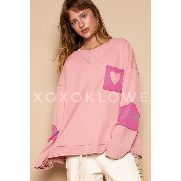 POL Pink Heart Patch Waffle Knit Top Oversized - Picture 12 of 14